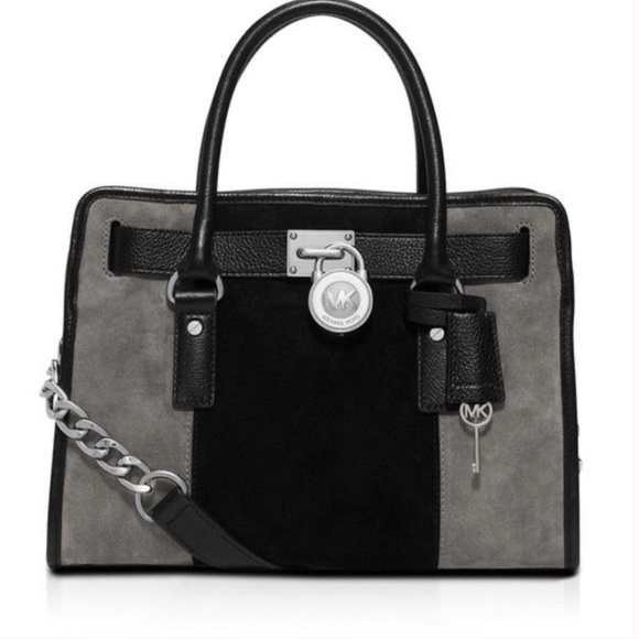 Michael Kors Hamilton Center Stripe East West Satchel - Grey and Black Suede - Picture 1 of 9